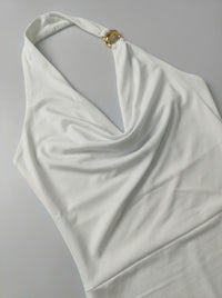 Halter Neck Ruched Midi Dress in White