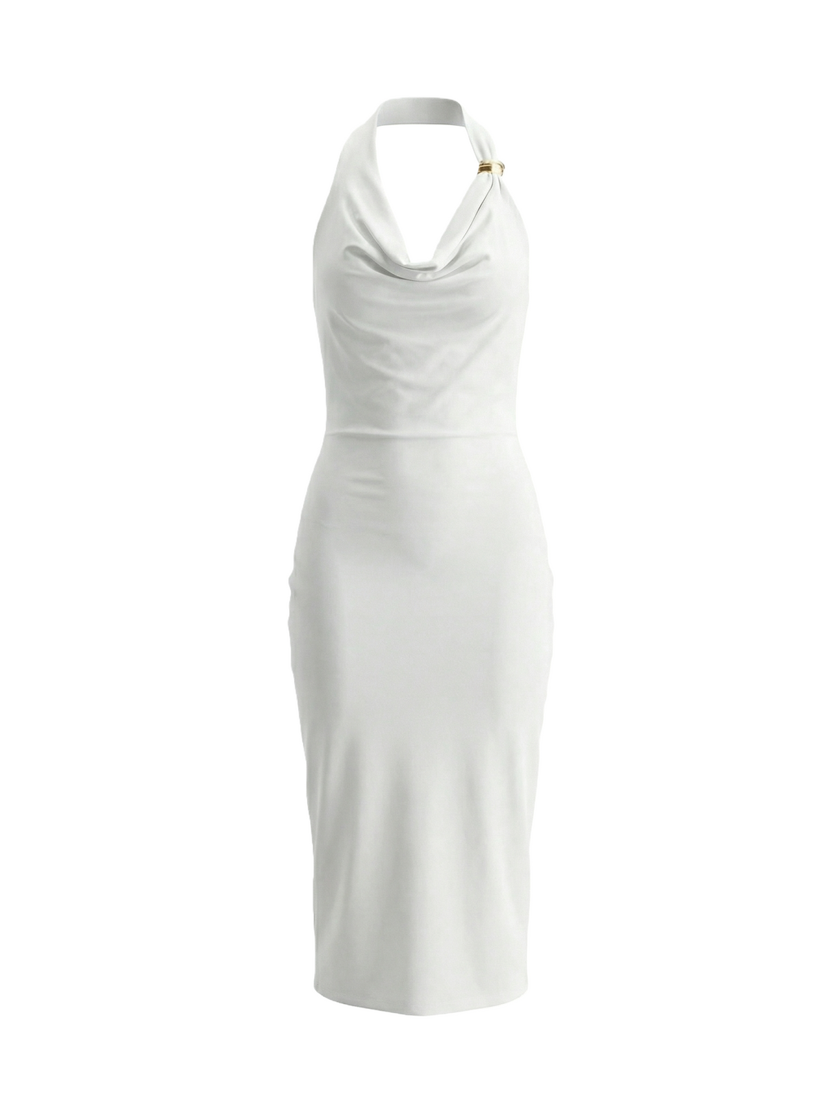 Halter Neck Ruched Midi Dress in White IULOVER Halter Neck Ruched Midi Dress in White IULOVER