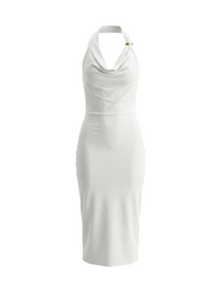 Halter Neck Ruched Midi Dress in White