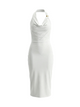 Halter Neck Ruched Midi Dress in White