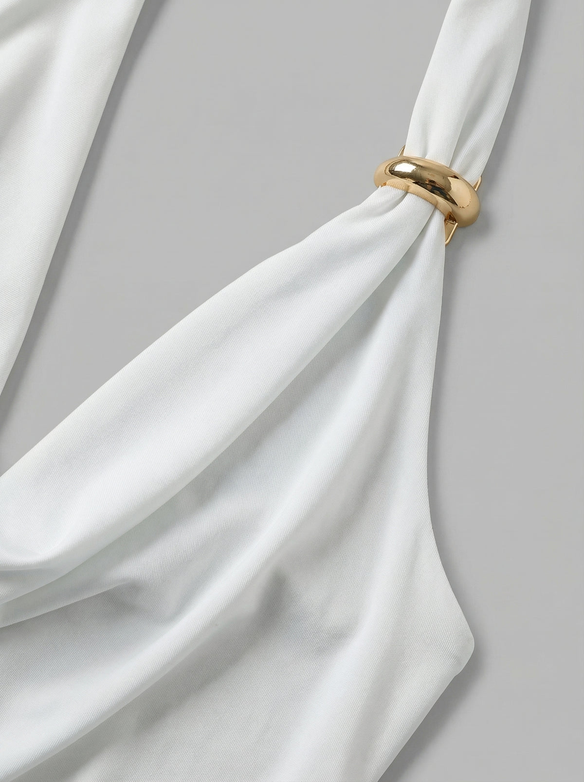 Halter Neck Ruched Midi Dress in White