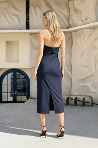 Halter Neck Ruched Midi Dress in Black