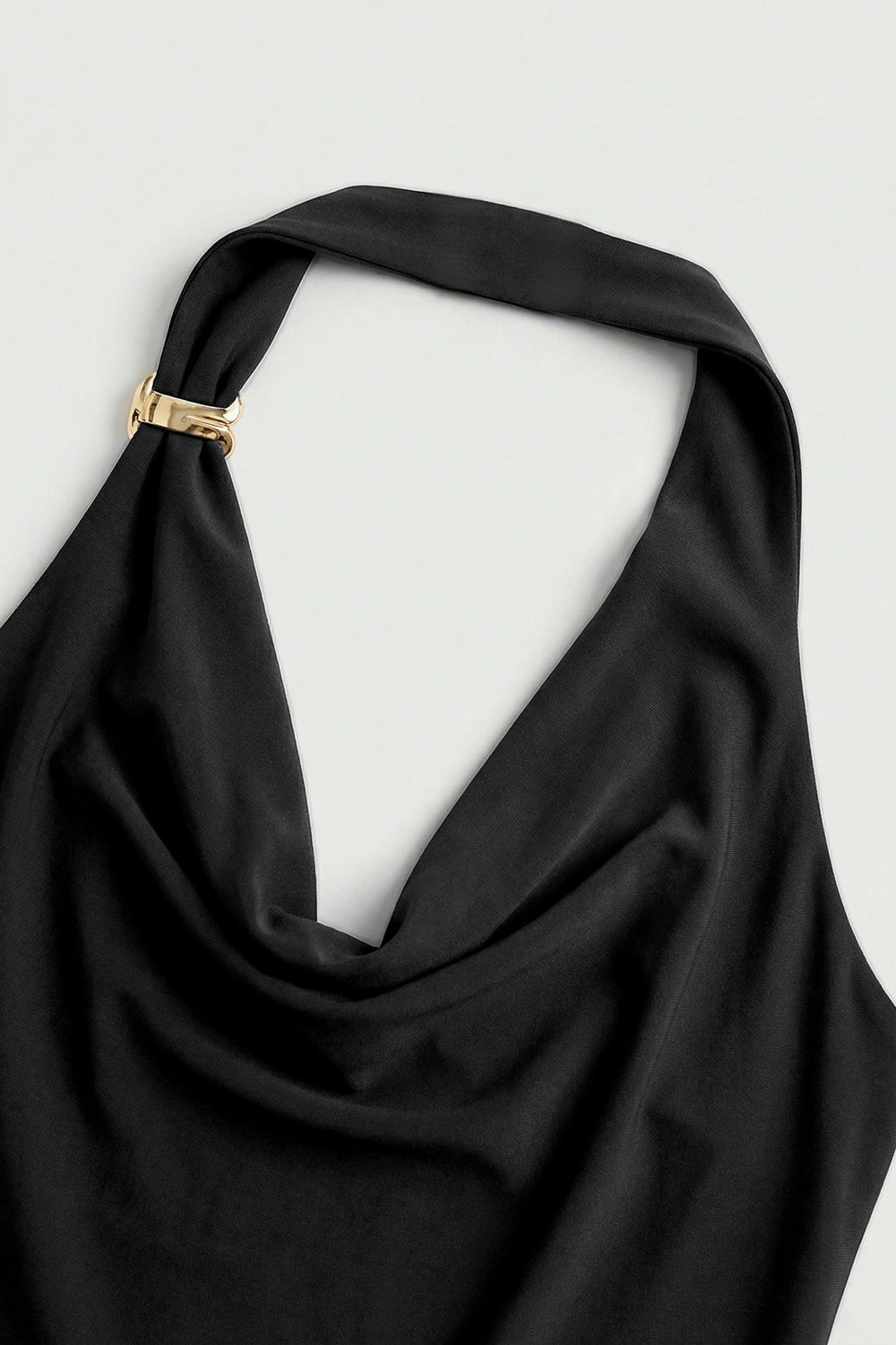 Halter Neck Ruched Midi Dress in Black