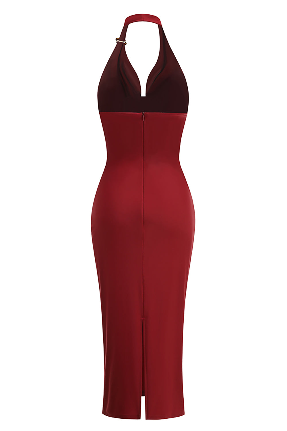 Halter Neck Ruched Midi Dress in Burgundy
