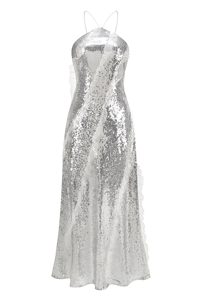 Halter Neck Sequin Maxi Dress – IULOVER