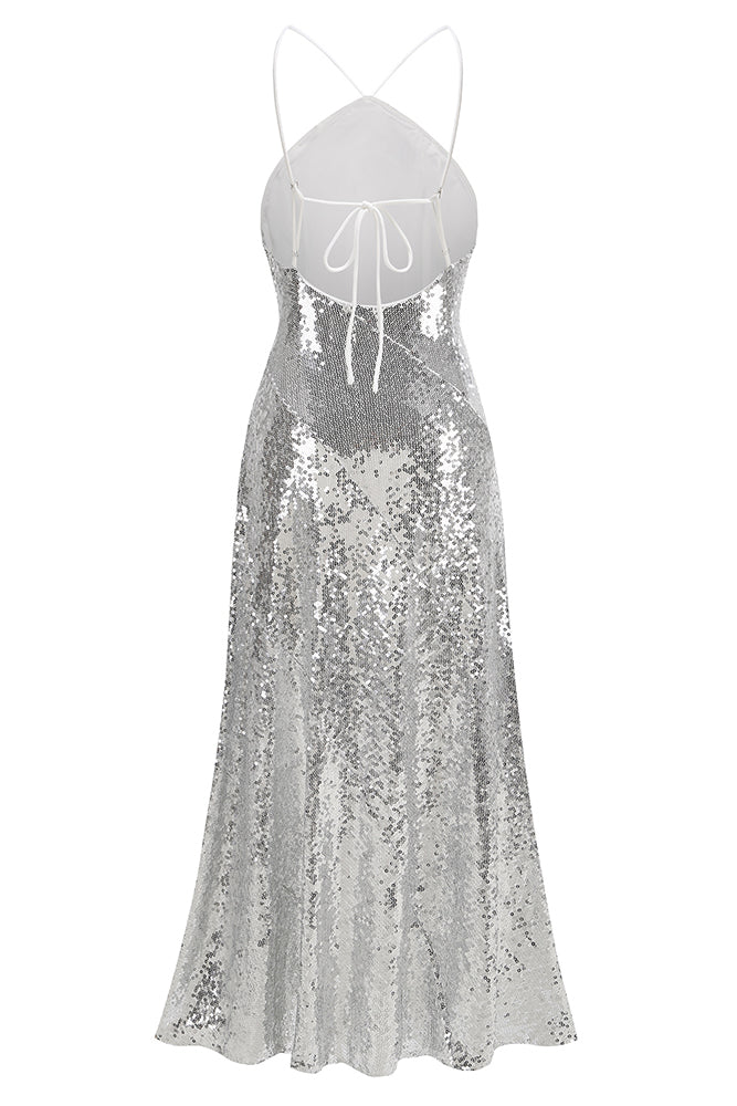 Halter Neck Sequin Maxi Dress