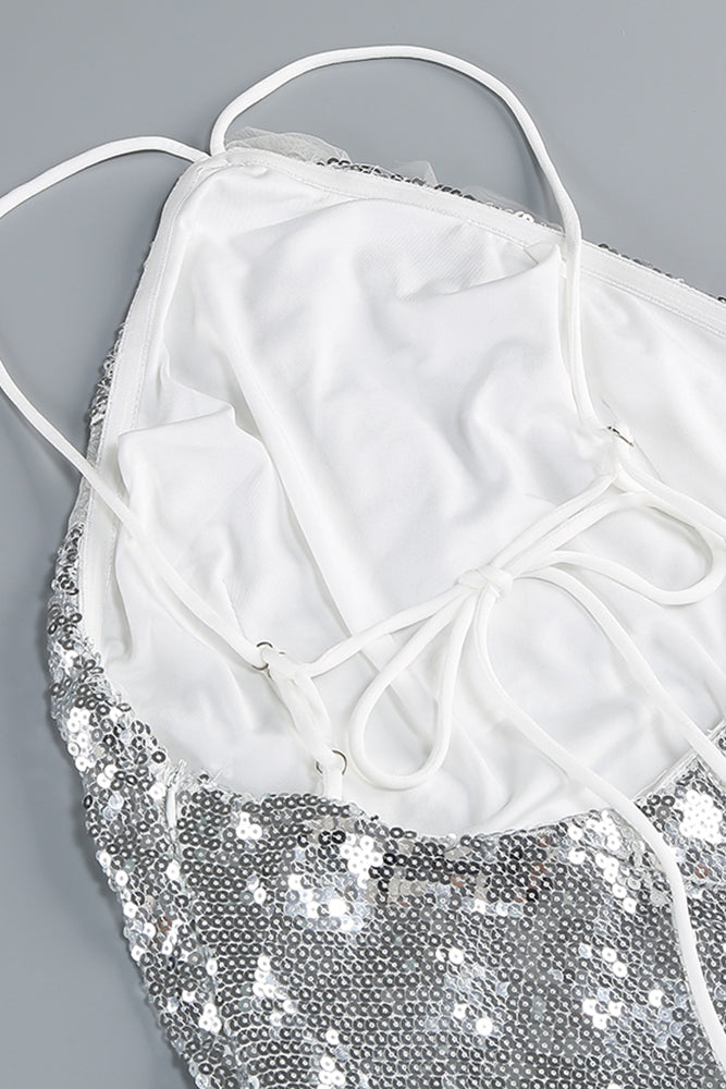 Halter Neck Sequin Maxi Dress