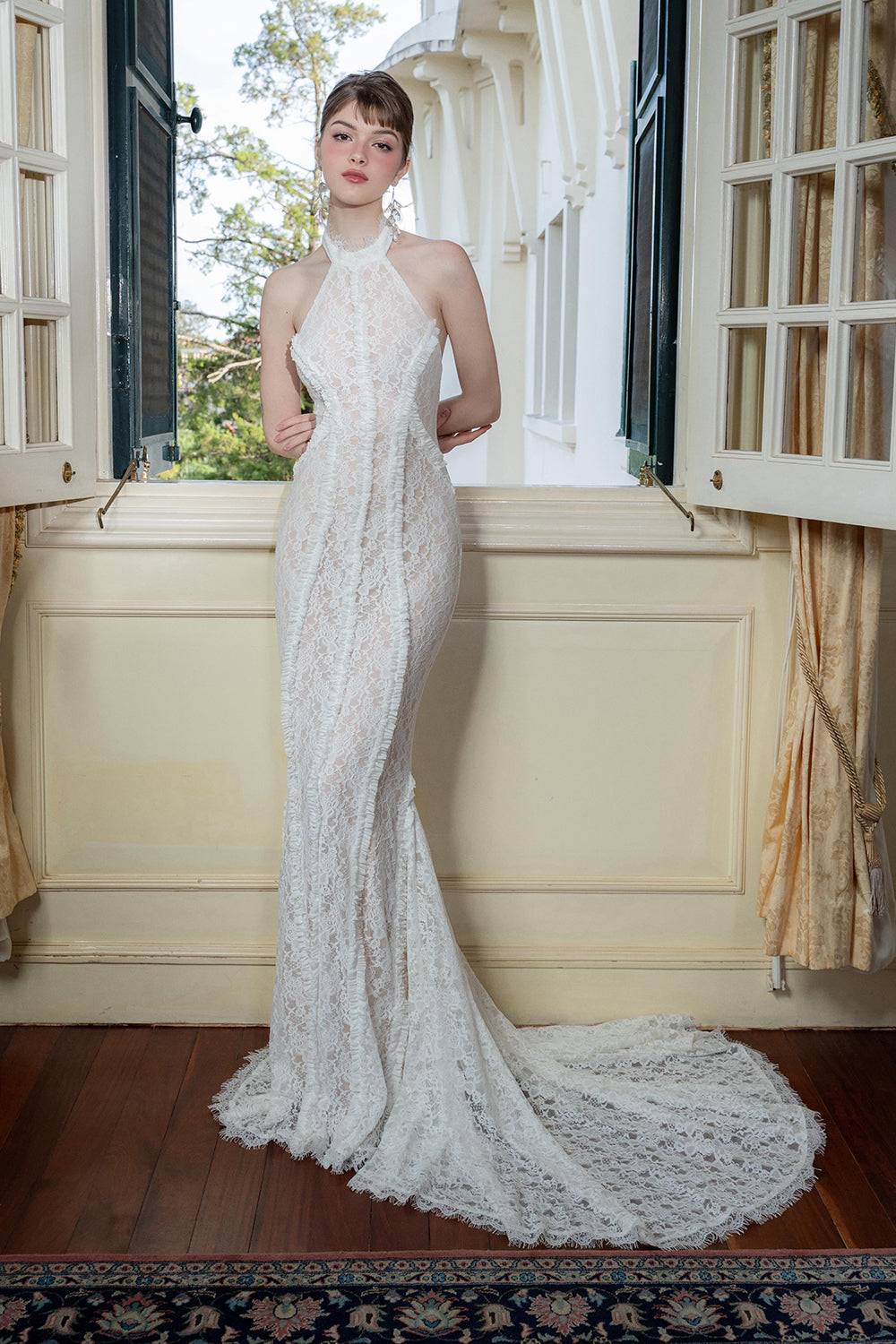 Halter Open Back Lace Wedding Dress IULOVER Halter Open Back Lace Wedding Dress IULOVER