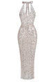 Halter Plunging Sequin Maxi Dress