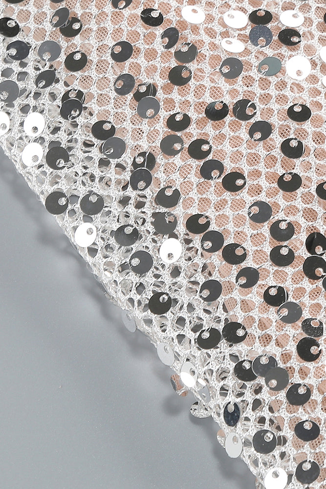 Vestido con escote halter y lentejuelas en color gris