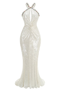 Halter Rhinestone Sequin Gown