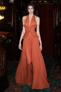 Halter Ruffle A-line Maxi Dress