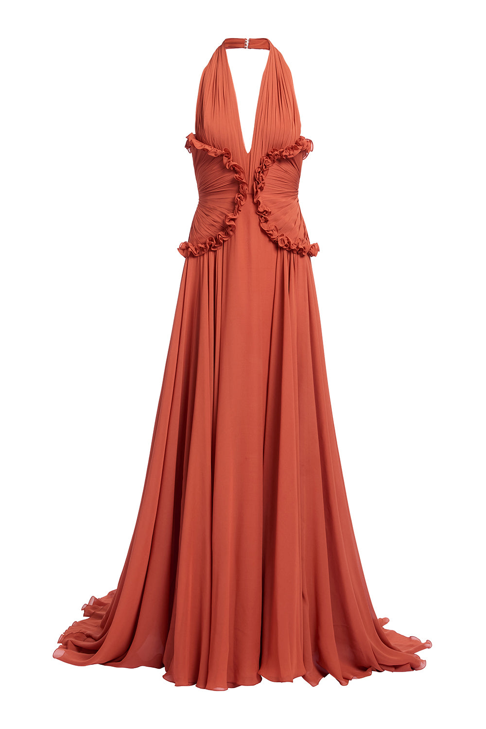 Halter Ruffle A-line Maxi Dress