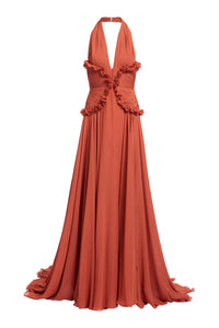 Halter Ruffle A-line Maxi Dress