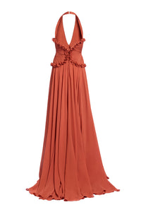 Halter Ruffle A-line Maxi Dress