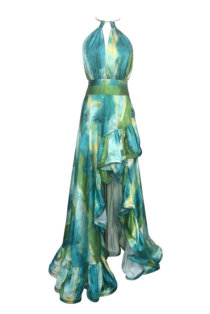 knee length dresses for ladies Halter Ruffle Maxi Dress – IULOVER