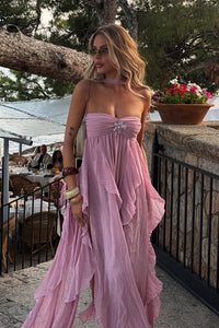 Halter Backless Ruffle A-line Dress