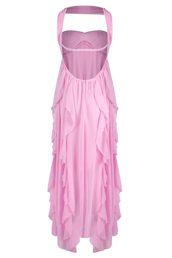 Halter Backless Ruffle A-line Dress