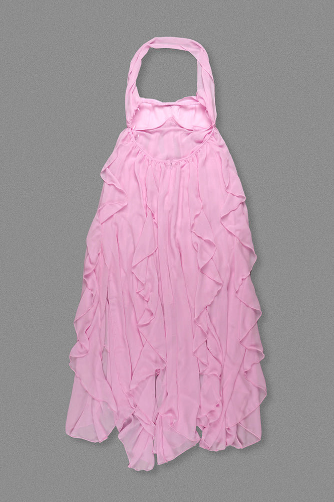 Halter Backless Ruffle A-line Dress