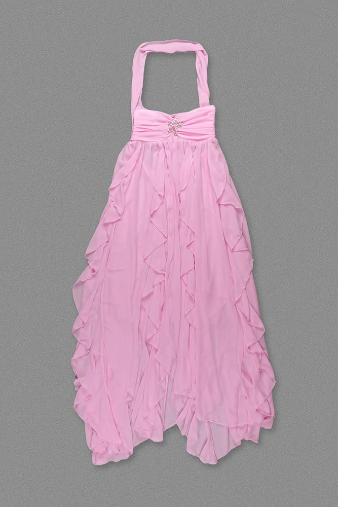 Halter Backless Ruffle A-line Dress
