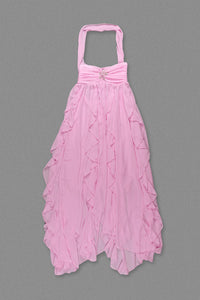 Halter Backless Ruffle A-line Dress