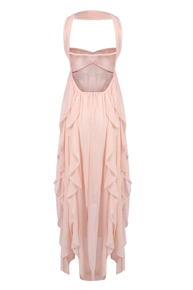 Halter Backless Ruffle A-line Dress IULOVER Halter Backless Ruffle A-line Dress IULOVER