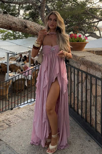 Halter Backless Ruffle A-line Dress