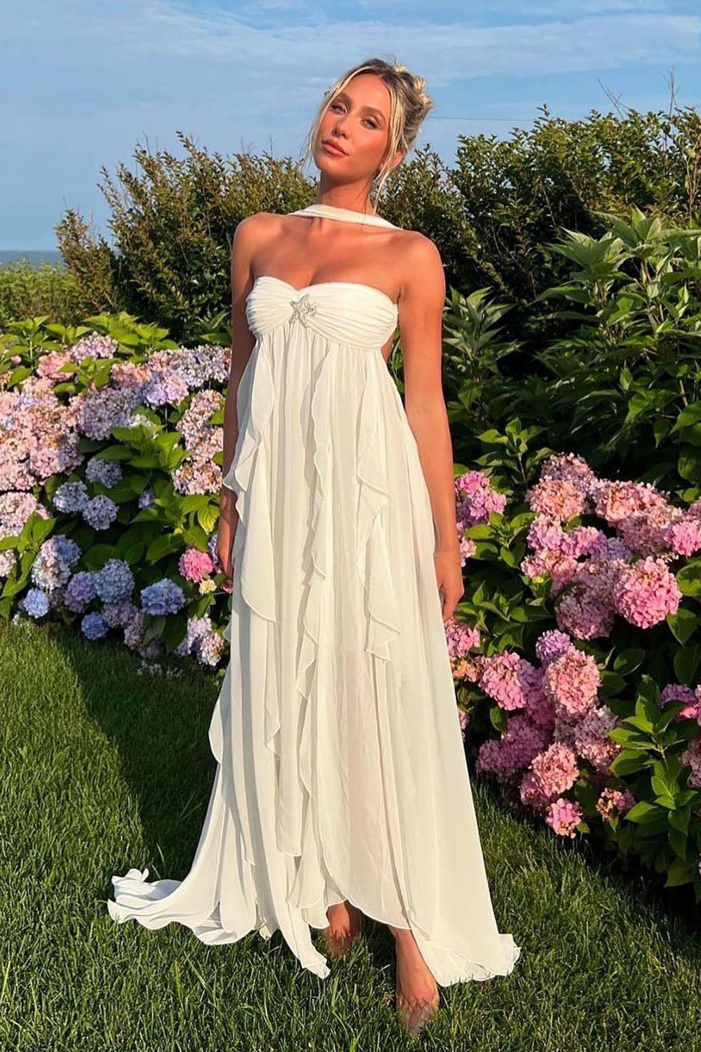 Halter Backless Ruffle A-line Dress