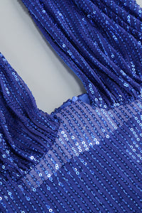 Halter Sequin Embellished Gown in Blue