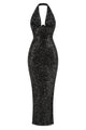 Halter Sequin Embellished Gown in Black