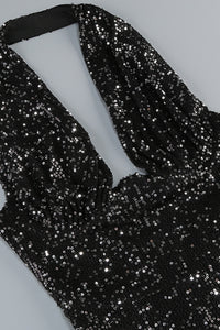 Halter Sequin Embellished Gown in Black