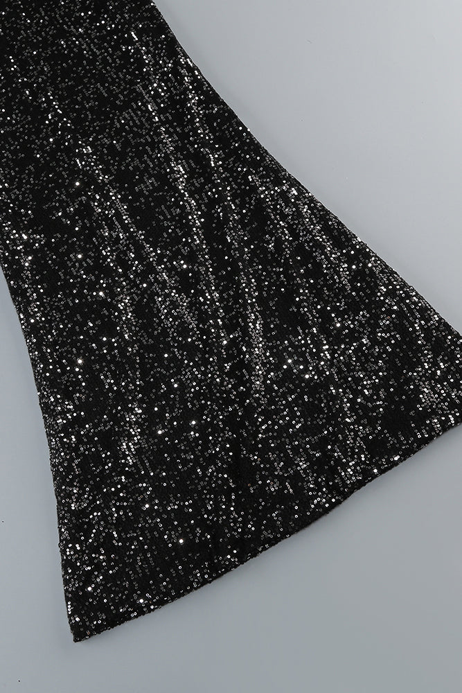 Halter Sequin Embellished Gown in Black