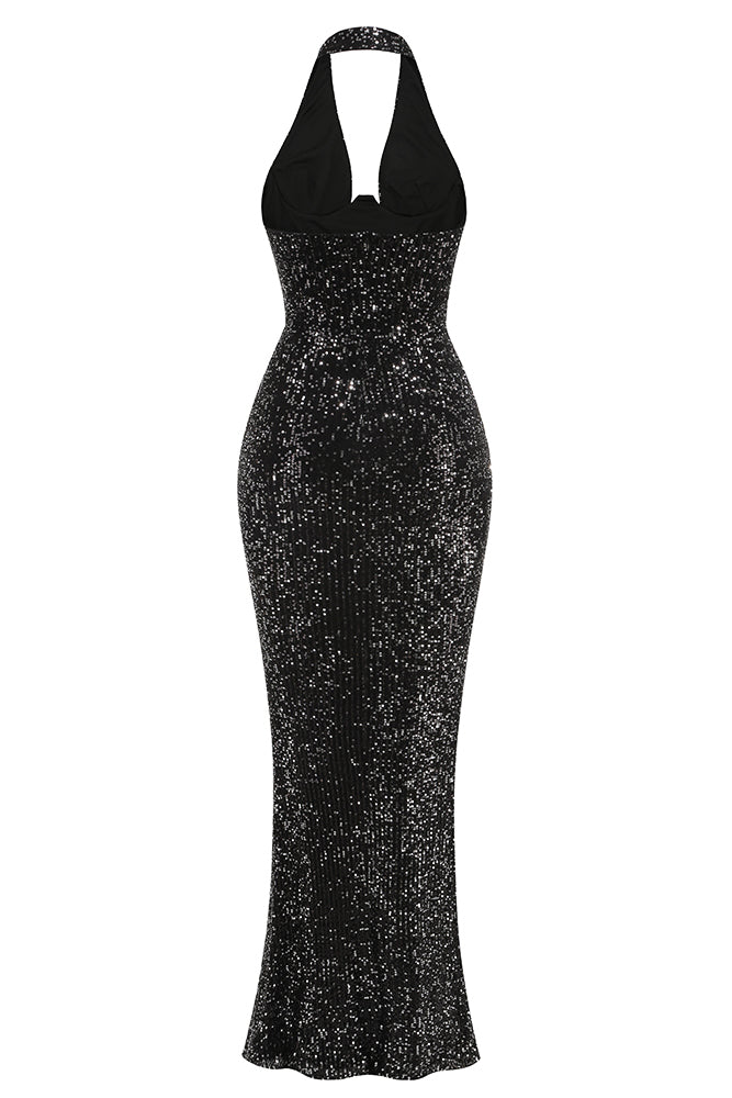 Halter Sequin Embellished Gown in Black Black / Medium Halter Sequin Embellished Gown in Black Black / Medium