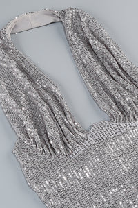 Halter Sequin Embellished Gown in Gray