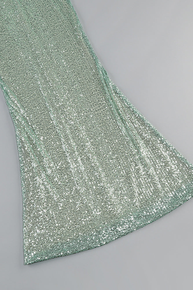 Halter Sequin Embellished Gown in Green