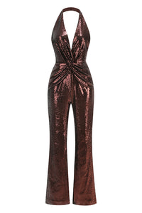 Halter Sequin Flared Jumpsuit