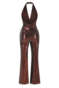 Halter Sequin Flared Jumpsuit