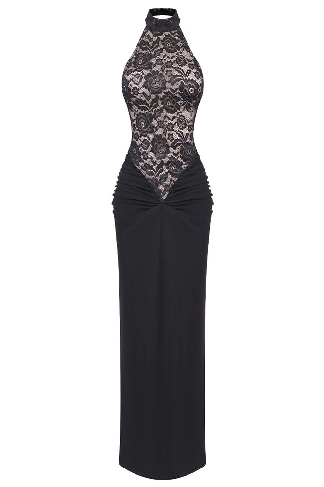 Halter Slinky Lace Dress Black / Medium Halter Slinky Lace Dress Black / Medium