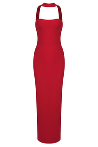 Halter Backless Bandage Maxi Dress in Red White