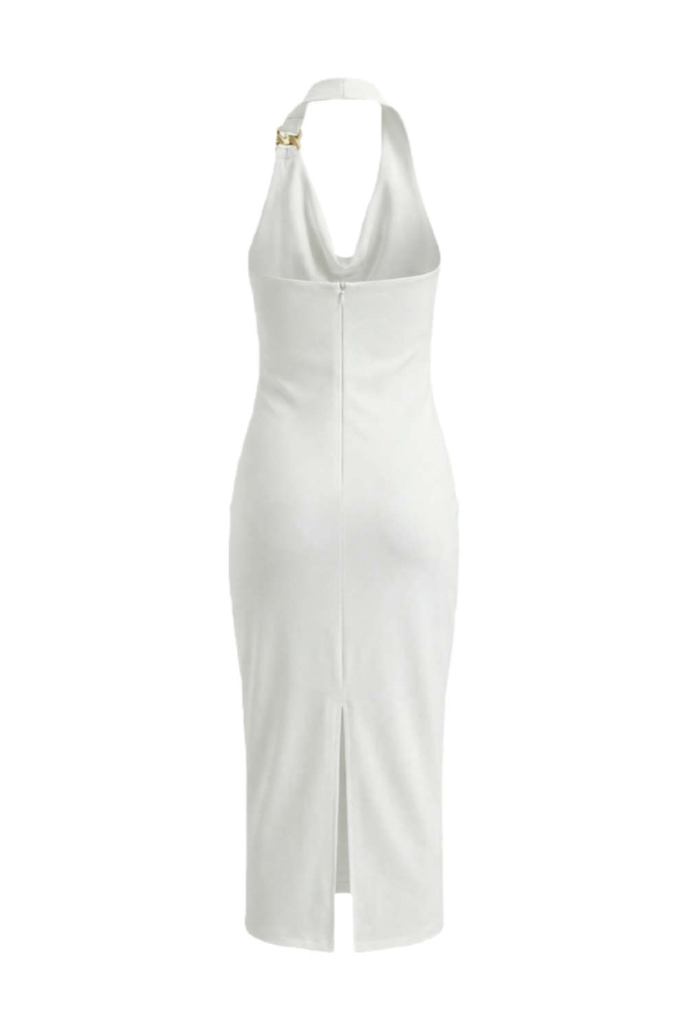 Halter Neck Ruched Midi Dress in White