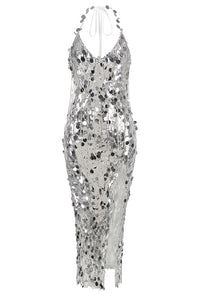 Halter Sequin Embellished Midi Dress