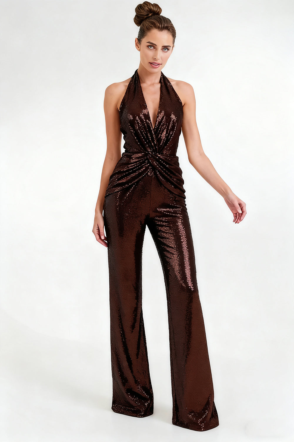 Halter Sequin Flared Jumpsuit