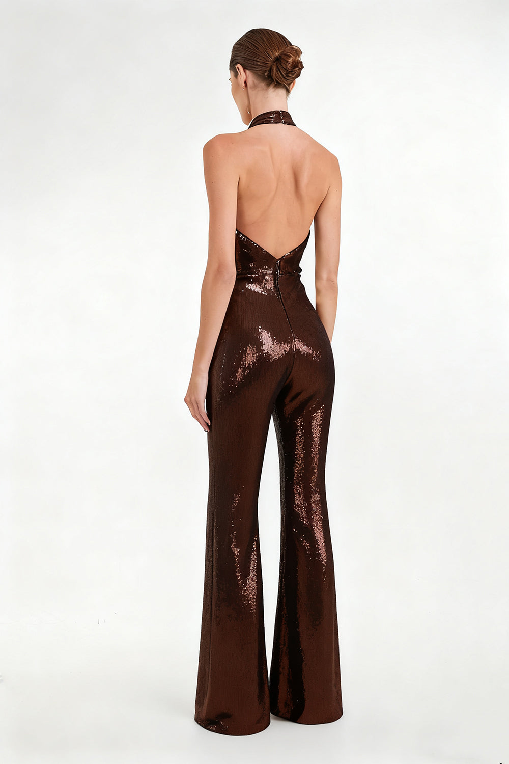 Halter Sequin Flared Jumpsuit