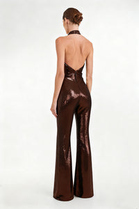 Halter Sequin Flared Jumpsuit