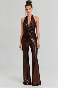 Halter Sequin Flared Jumpsuit