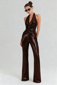 Halter Sequin Flared Jumpsuit