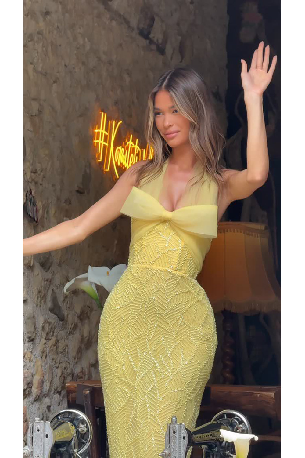 Halterneck Bowknot Beaded Maxi Dress