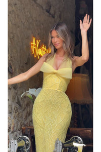 Halterneck Bowknot Beaded Maxi Dress