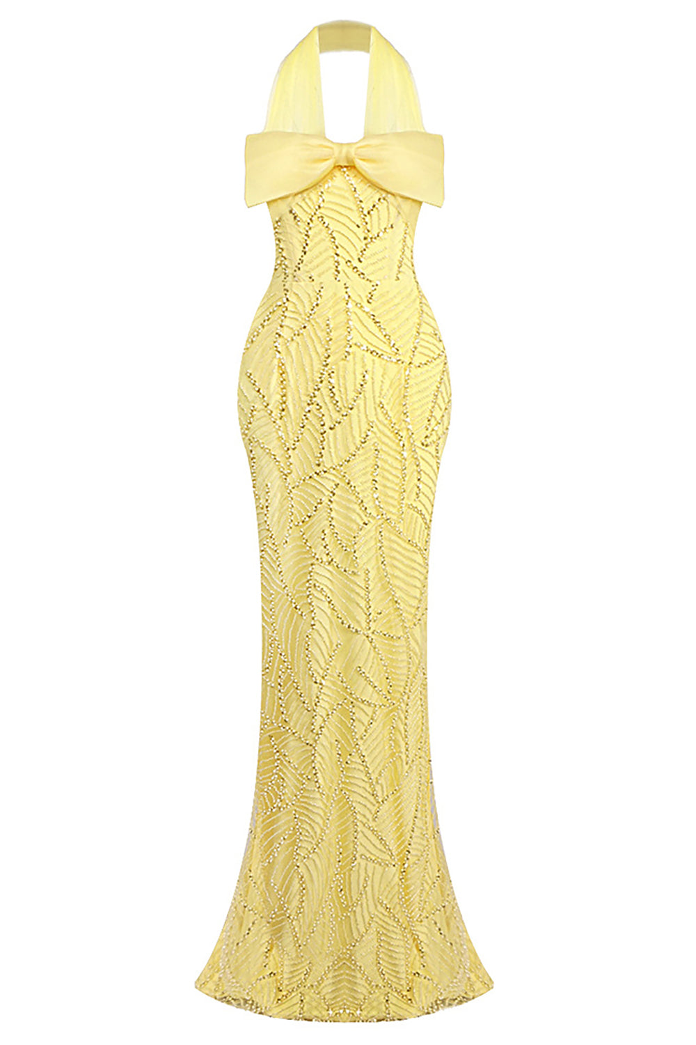 Halterneck Bowknot Beaded Maxi Dress