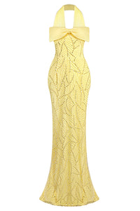 Halterneck Bowknot Beaded Maxi Dress